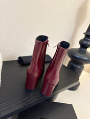 YSL 26S HEELED ANKLE BOOTS IN DARK RED SHINY CALFSKIN
