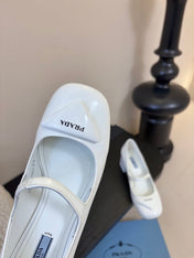 PRADA 26S BLOCK-HEEL MARY JANE IN WHITE PATENT CALFSKIN