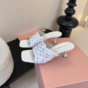 MIUMIU 26S IVETTE WOVEN HEELED SANDALS 40MM IN WHITE CALFSKIN