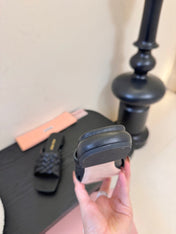 MIUMIU 26S IVETTE WOVEN SLIDE SANDALS IN BLACK CALFSKIN