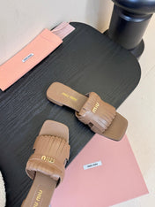 MIUMIU 26S FLAT SLIPPERS IN BROWN CALFSKIN