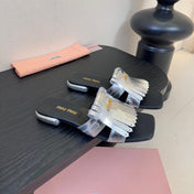 MIUMIU 26S FLAT SLIPPERS IN SILVER CALFSKIN