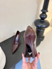PRADA 26S POINTED-TOE HIGH HEELS IN BURGUNDY RED LAMBSKIN