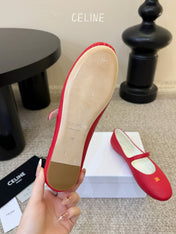 CELINE 26S BALLERINA FLATS IN RED LAMBSKIN