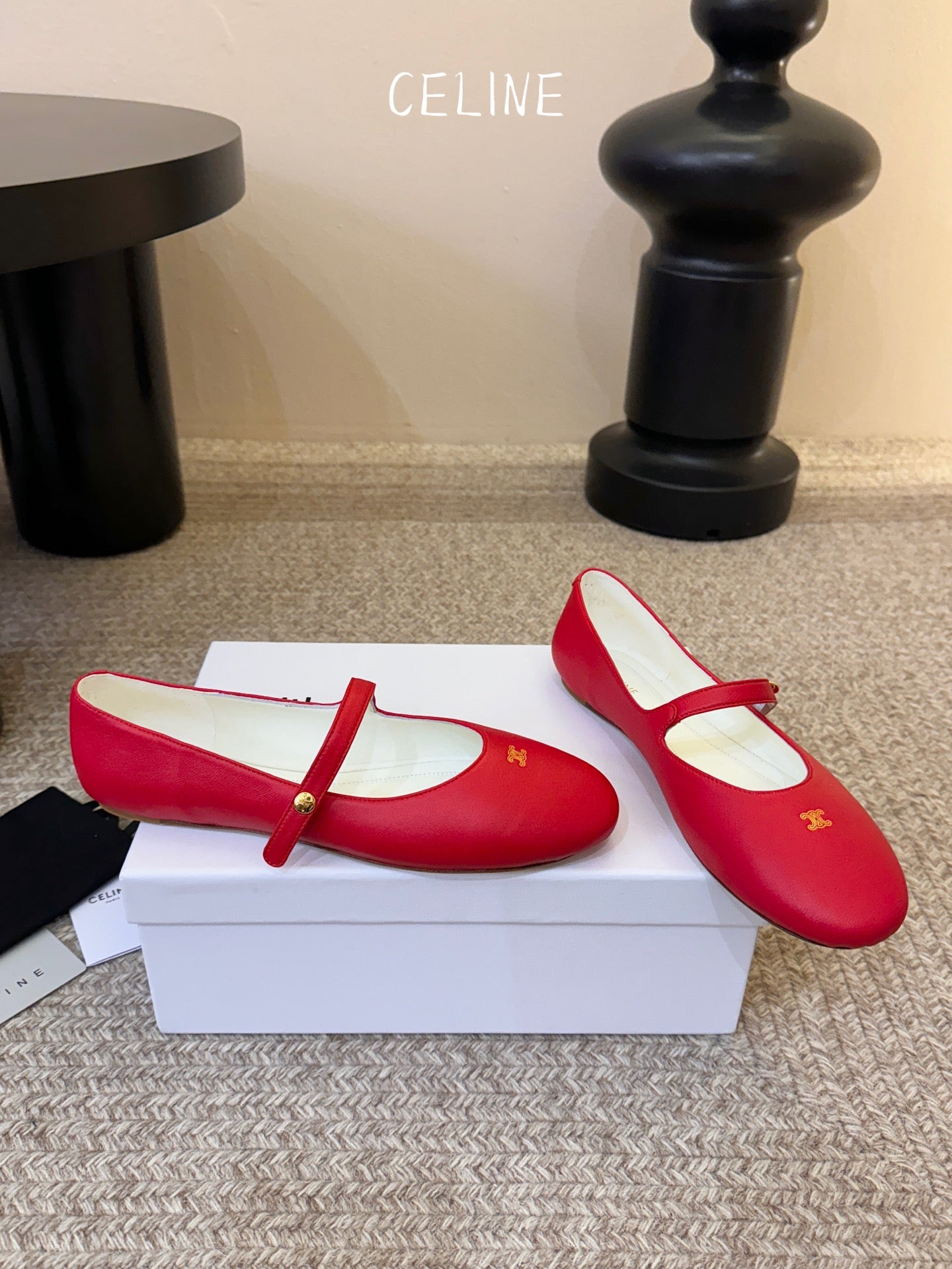 CELINE 26S BALLERINA FLATS IN RED LAMBSKIN