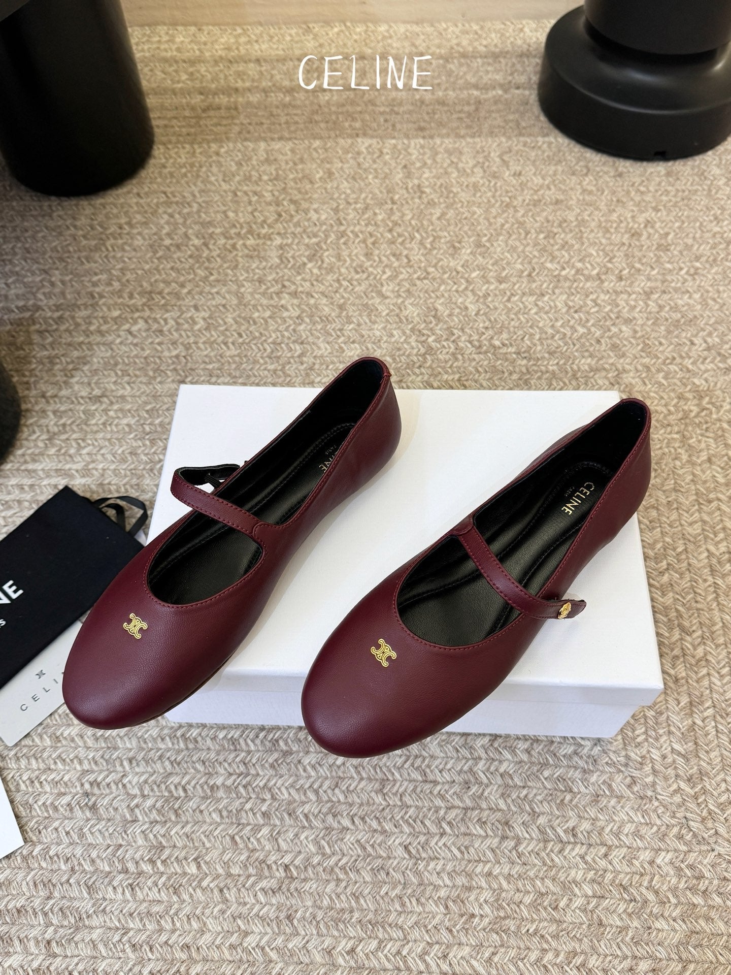 CELINE 26S BALLERINA FLATS IN DARK RED LAMBSKIN