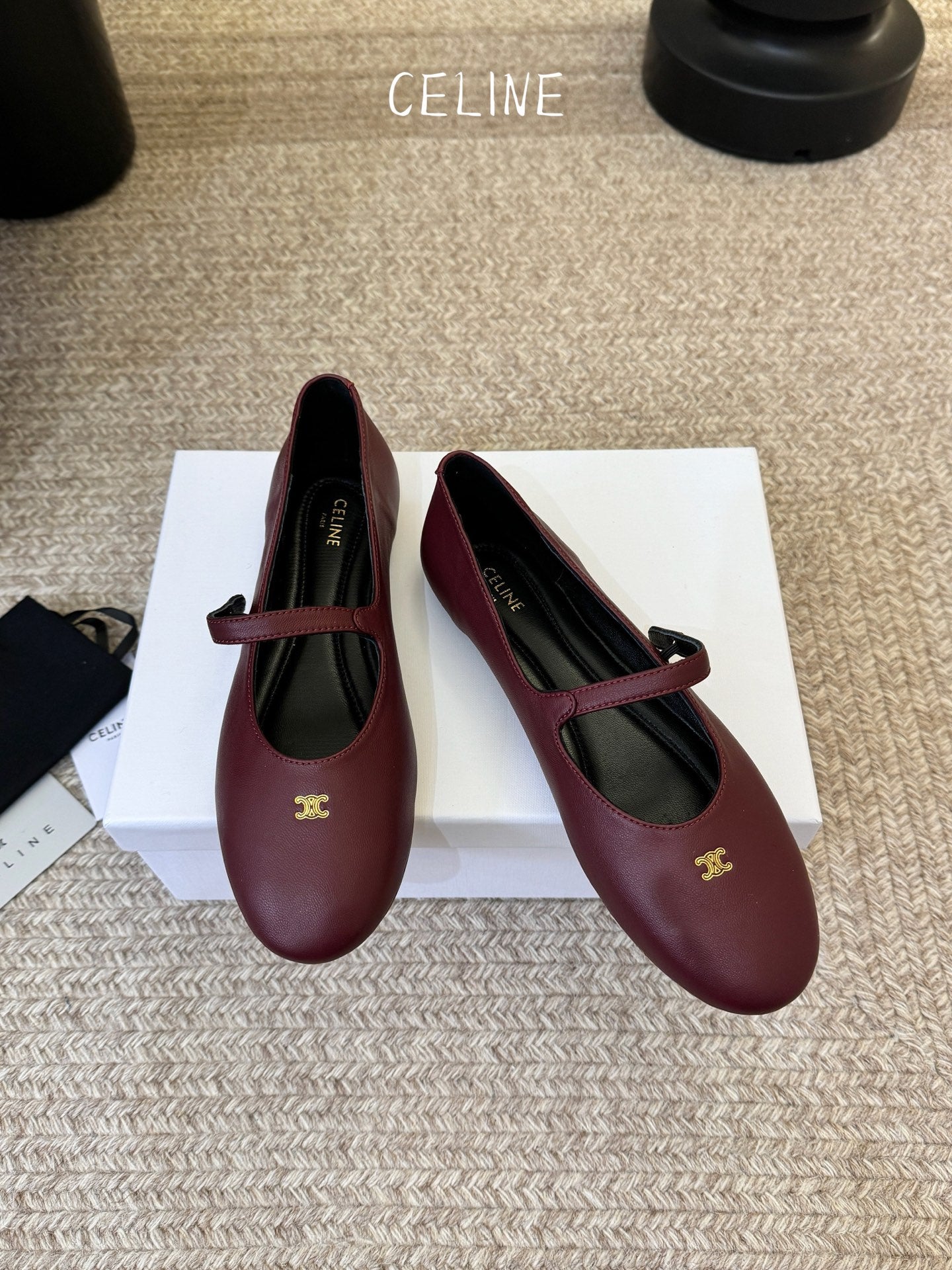 CELINE 26S BALLERINA FLATS IN DARK RED LAMBSKIN