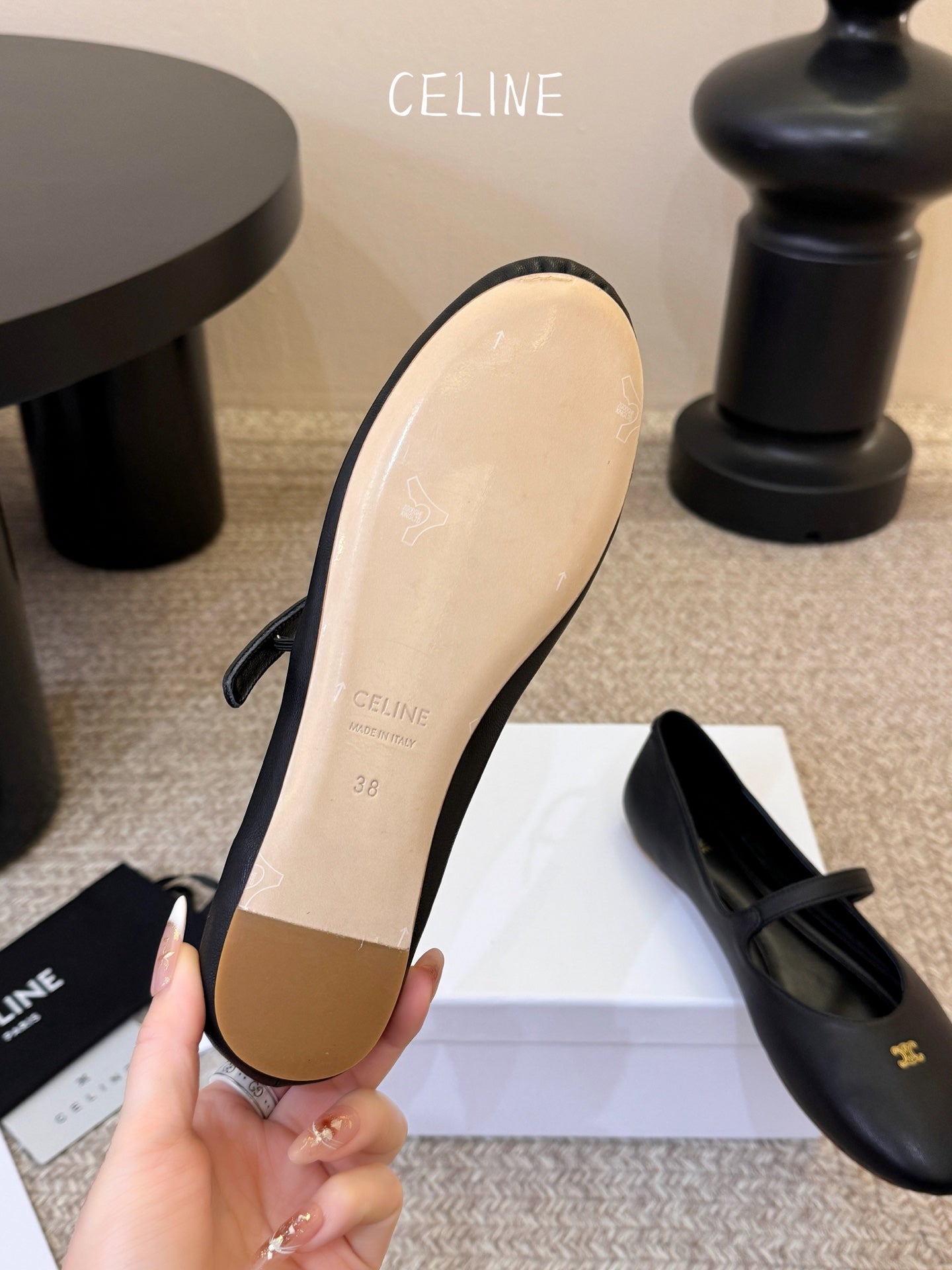 CELINE 26S BALLERINA FLATS IN BLACK LAMBSKIN