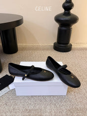 CELINE 26S BALLERINA FLATS IN BLACK LAMBSKIN