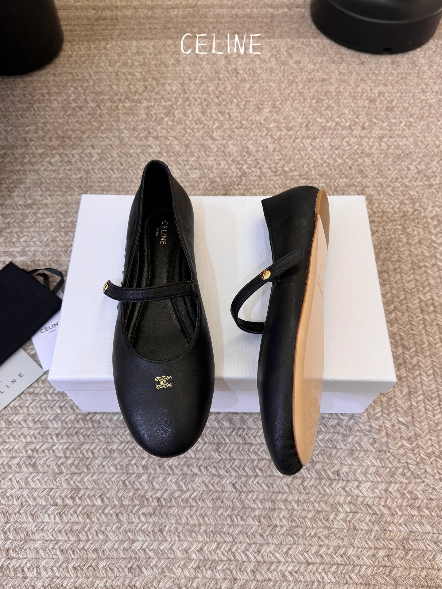 CELINE 26S BALLERINA FLATS IN BLACK LAMBSKIN