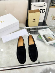 THE ROW 26S PENNY LOAFERS IN BLACK SUEDE