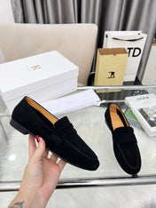 THE ROW 26S PENNY LOAFERS IN BLACK SUEDE