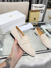 THE ROW 26S PENNY LOAFERS IN LIGHT BEIGE SUEDE
