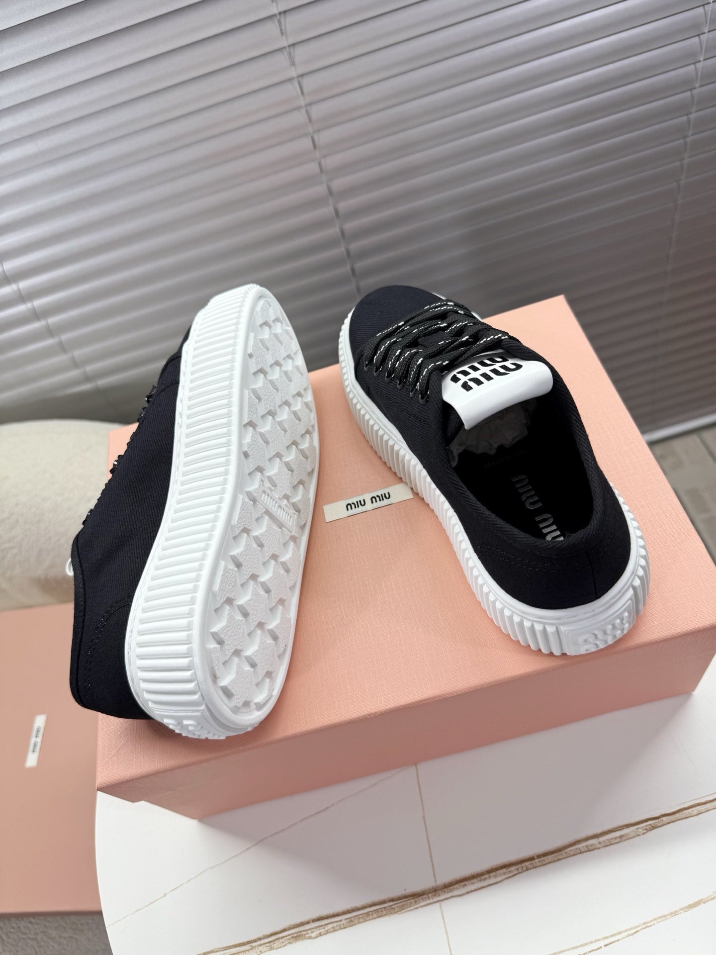 MIUMIU 26S PLATFORM SNEAKERS IN BLACK CANVAS