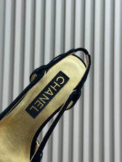 SLINGBACKS IN BLACK SUEDE AND GOLDEN LAMBSKIN