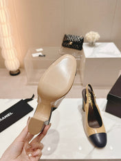 HIGH SLINGBACKS PEANUT BROWN MIX BLACK SHEEPSKIN
