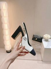 HIGH SLINGBACKS WHITE MIX BLACK SHEEPSKIN