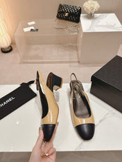 SLINGBACKS PEANUT BROWN MIX BLACK SHEEPSKIN
