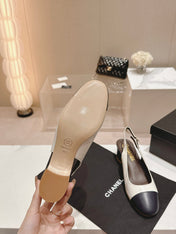 SLINGBACKS WHITE MIX BLACK SHEEPSKIN