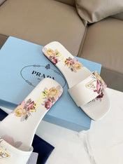 PRA PRINTED SLIDES SLIPPERS WHITE LAMBSKIN