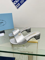 PRA EMBROIDERED SLIDES 40 SILVER CALFSKIN