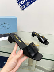 PRA EMBROIDERED SLIDES 40 BLACK CALFSKIN