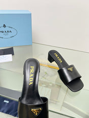 PRA EMBROIDERED SLIDES 40 BLACK CALFSKIN