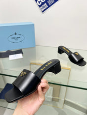 PRA EMBROIDERED SLIDES 40 BLACK CALFSKIN