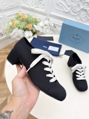 PRADA 25S MARY JANE SHOES 55 MM IN BLACK CANVAS FABRIC