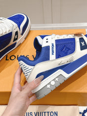 LV TRAINER SNEAKER IN GASTON BLUE GRAINED CALFSKIN
