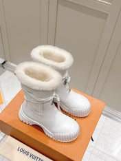 RUBY FLAT ANKLE BOOT IN WHITE CALFSKIN AND MONOGRAM NYLON