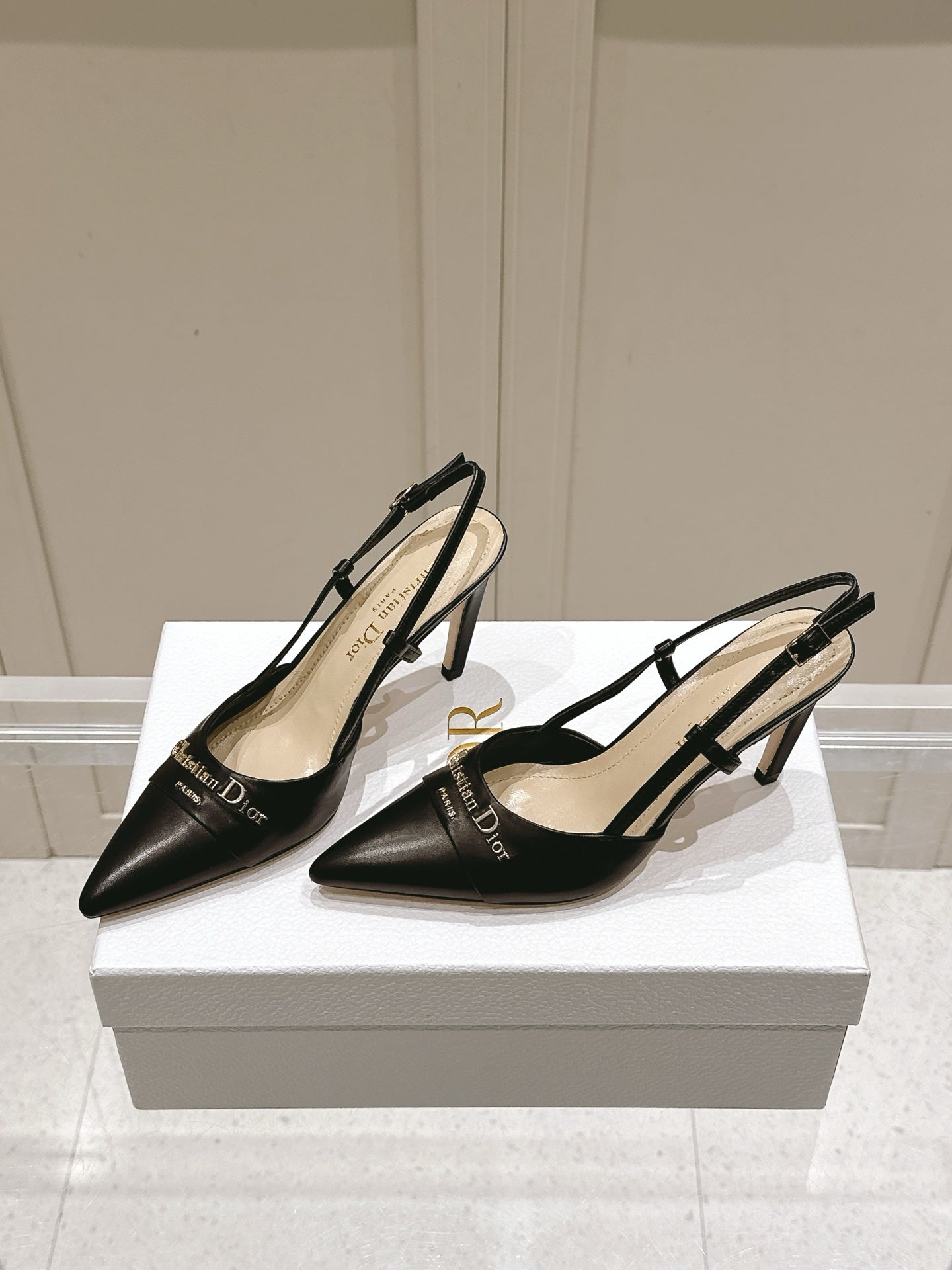 MY DD 25S SLINGBACK PUMP 50MM IN BLACK CALFSKIN