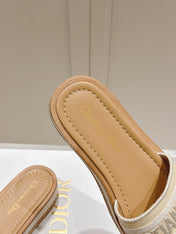 DWAY WEDGE SLIDES 45MM IN BEIGE FABRIC RAFFIA SOLE