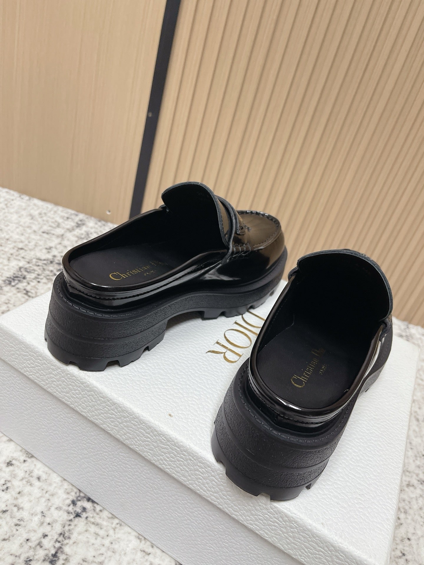 DIOR 25S BOY MULES IN BLACK CALFSKIN