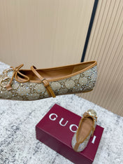 GUCCI 26S BALLET FLATS IN DARK BEIGE CANVAS WITH CRYSTALS