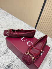 GUCCI 26S BALLET FLATS IN RED WITH CRYSTALS