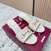 GUCCI 26S HORSEBIT MID-HEEL SANDALS IN CREAM WHITE CALFSKIN