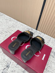 GUCCI 26S GG LOGO HIGH-HEEL MULES IN BLACK CALFSKIN