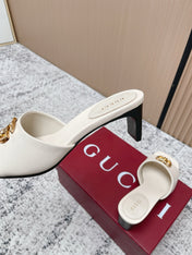 GUCCI 26S GG LOGO HIGH-HEEL MULES IN CREAM WHITE CALFSKIN
