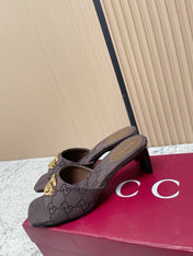 GUCCI 26S HIGH HEELS IN DARK BROWN CANVAS WITH GOLD HARDWARE