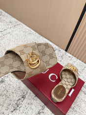 GUCCI 26S HIGH HEELS IN BEIGE CANVAS WITH GOLD HARDWARE