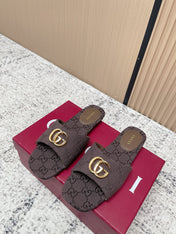 GUCCI 26S SLIDE SANDAL IN DARK BROWN CANVAS