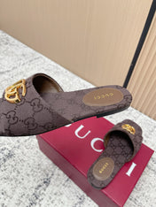 GUCCI 26S SLIDE SANDAL IN DARK BROWN CANVAS