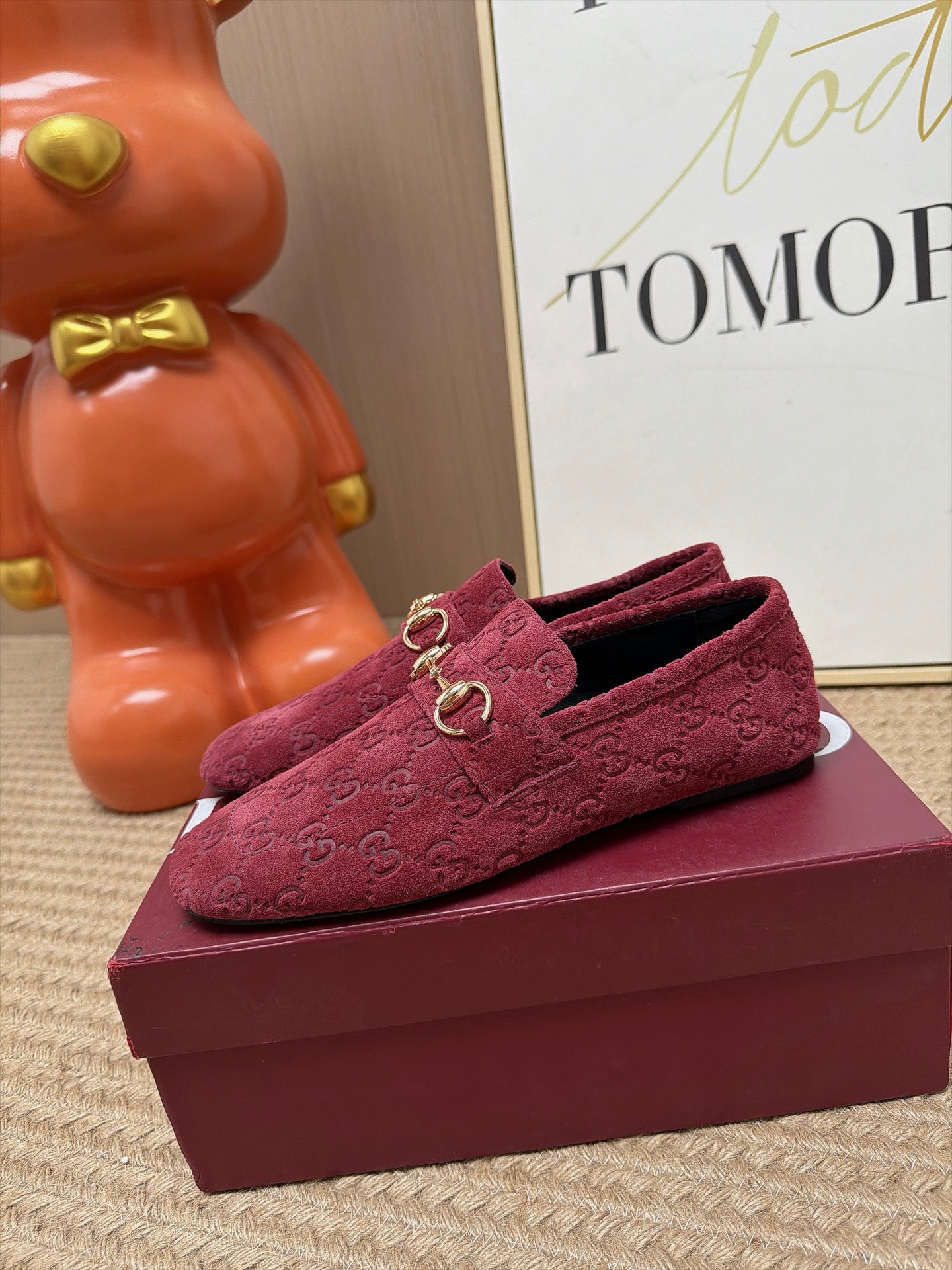 GUCCI 26S LOAFERS IN DARK RED GG EMBOSSED SUEDE