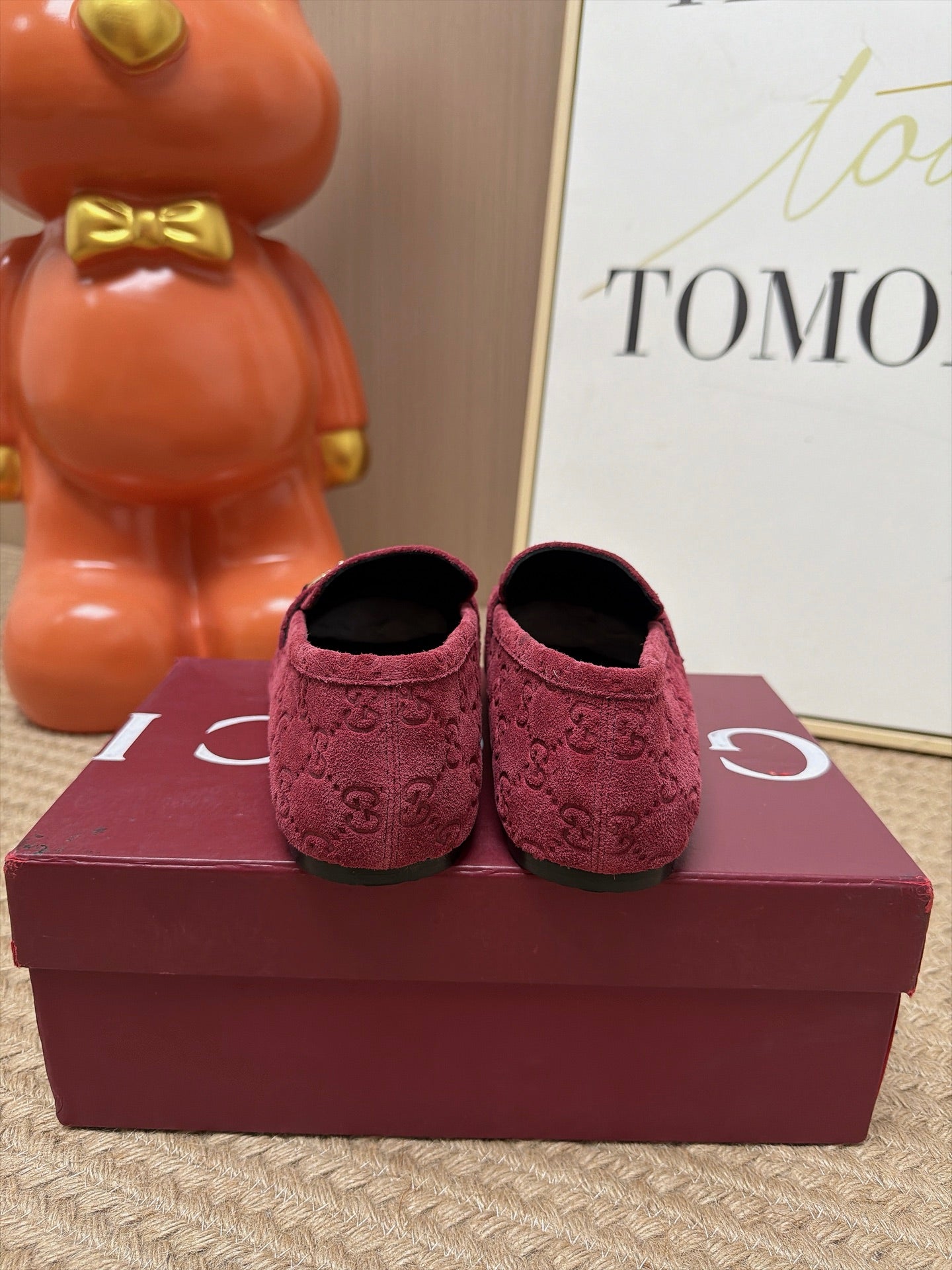 GUCCI 26S LOAFERS IN DARK RED GG EMBOSSED SUEDE