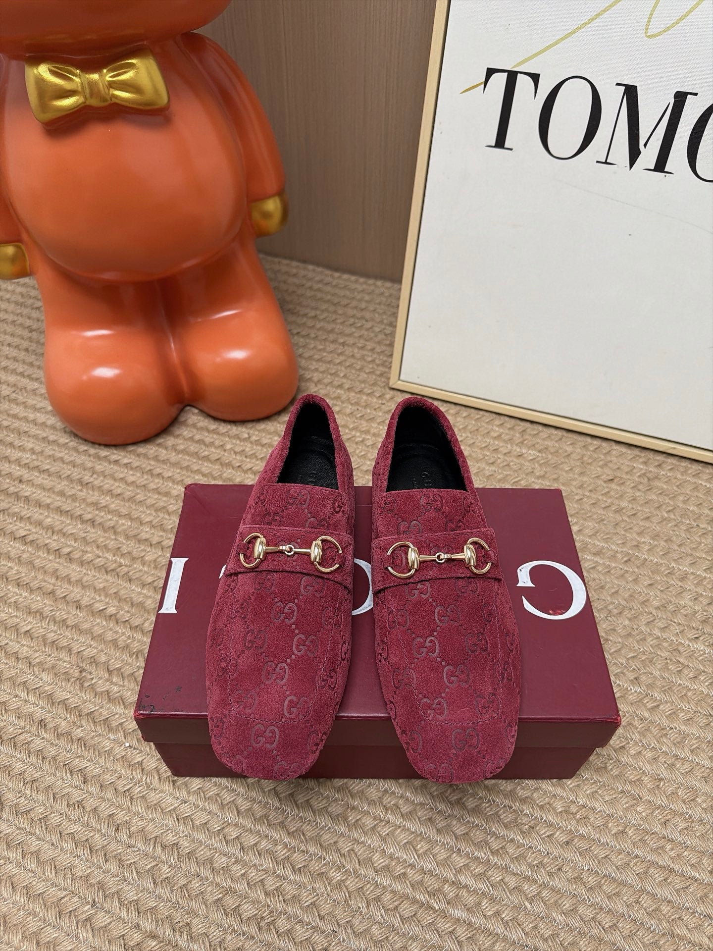 GUCCI 26S LOAFERS IN DARK RED GG EMBOSSED SUEDE