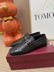 GUCCI 26S LOAFERS IN BLACK GG EMBOSSED LAMBSKIN