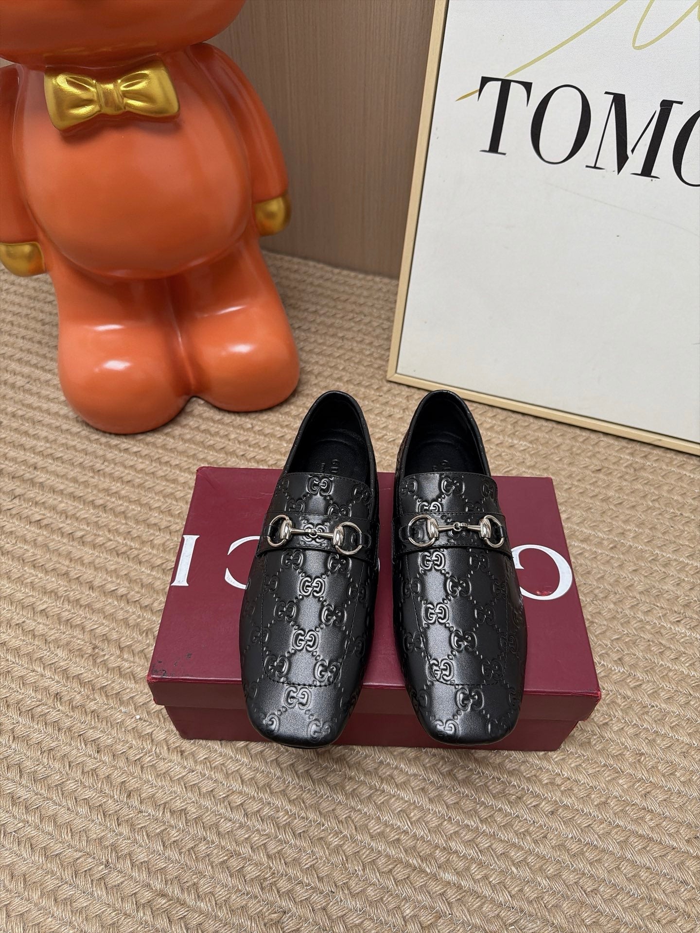 GUCCI 26S LOAFERS IN BLACK GG EMBOSSED LAMBSKIN