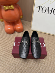 GUCCI 26S LOAFERS IN BLACK GG EMBOSSED LAMBSKIN