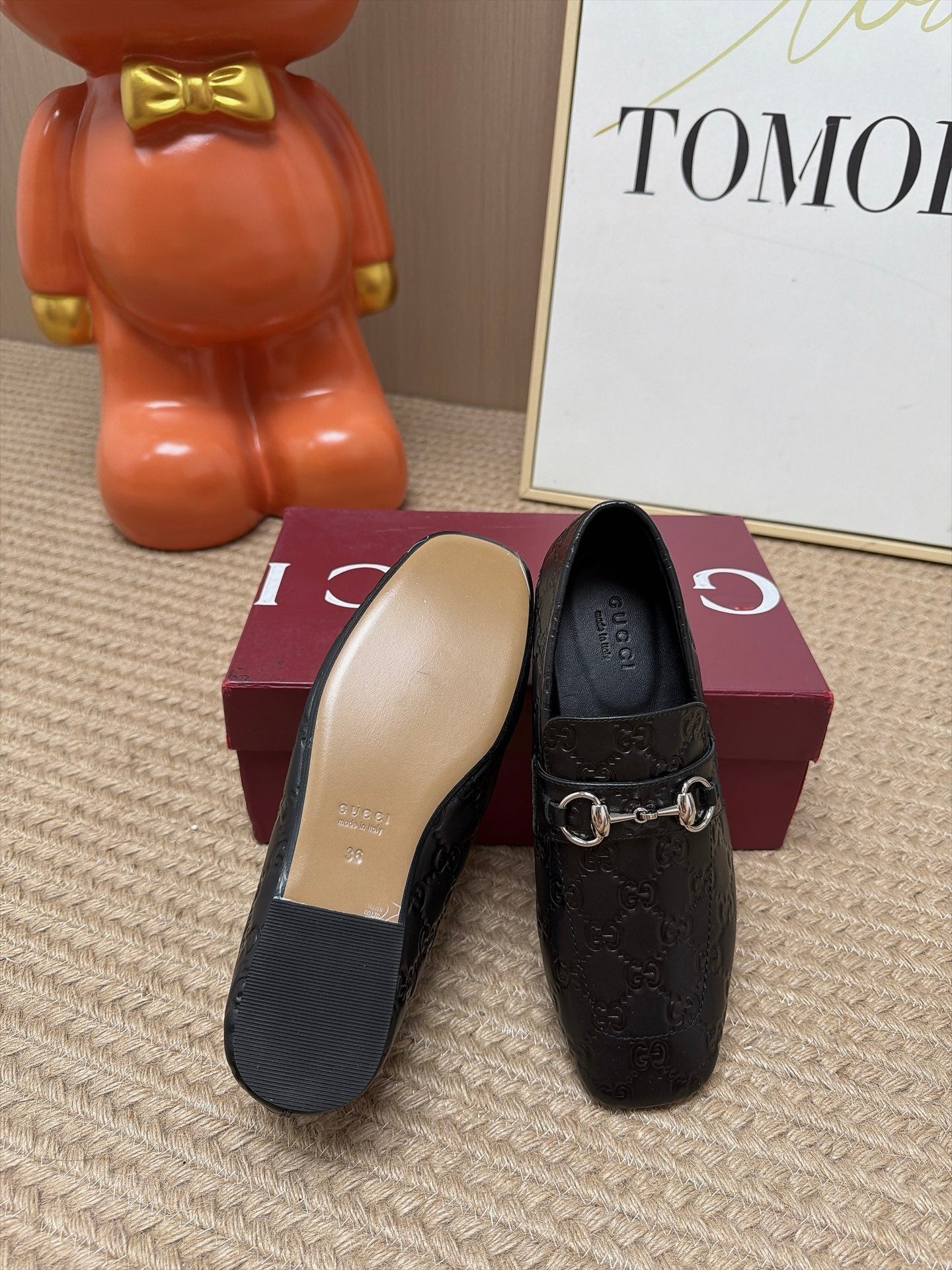 GUCCI 26S LOAFERS IN BLACK GG EMBOSSED LAMBSKIN